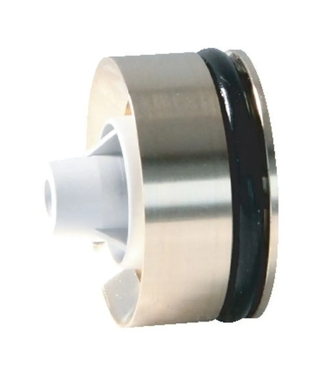 Silberne Metallpatrone mit schwarzem Dichtungsring und grauem Kunststoffansatz, vermutlich zur Verwendung in SYR Systemtrennern.